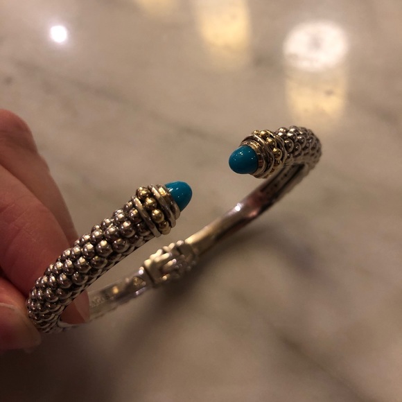 Lagos Turquoise Gemstone Cuff Bracelet - Picture 3 of 11